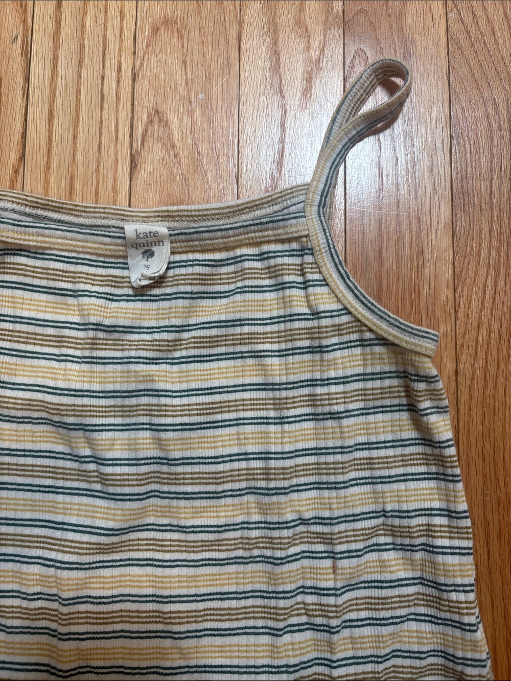 Kate Quinn Women’s Striped Spaghetti Strap Tank Top Cream Blue Y2K square neck